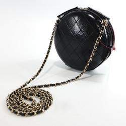 Pre Owned Chanel Black Patent Leather Round CC Chain Shoulder Bag