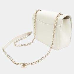 Pre Owned Chanel  White Lambskin Leather CC Shoulder Bag