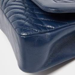 Pre Owned Chanel Blue Chevron Leather Flap Top Handle Bag