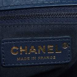 Pre Owned Chanel Blue Chevron Leather Flap Top Handle Bag