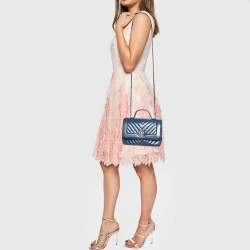 Pre Owned Chanel Blue Chevron Leather Flap Top Handle Bag