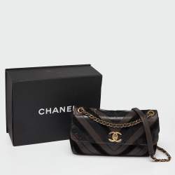Pre Owned Chanel Black/Brown Chevron Suede and Leather Flap Bag