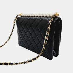 Pre Owned Chanel Black Leather Medium Chic Pearls Flap Bag  