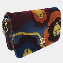 Pre Owned Chanel Multicolour Velvet Paris-Cosmopolite Camellia Flap Bag