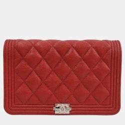 Chanel Red Caviar Leather Mini Boy Wallet on Chain