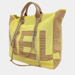 Chanel Yellow Canvas Large Deauville Logo Tote Bag