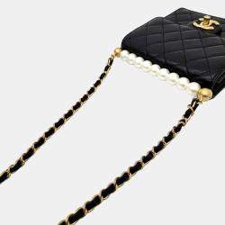 Chanel Black Lambskin Leather Chic Pearl Flap Shoulder Bag 