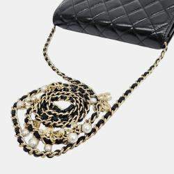 Chanel Black Patent Leather Pearl Crush Wallet On Chain 