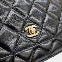 Chanel Black Patent Leather Pearl Crush Wallet On Chain 