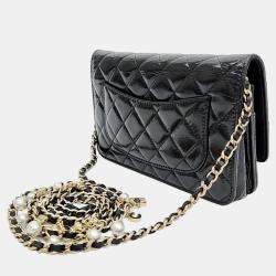 Chanel Black Patent Leather Pearl Crush Wallet On Chain 