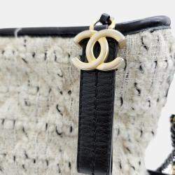 Pre Owned Chanel White/Black Tweed Leather Small Gabrielle Shoulder Bag 