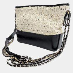 Pre Owned Chanel White/Black Tweed Leather Small Gabrielle Shoulder Bag 