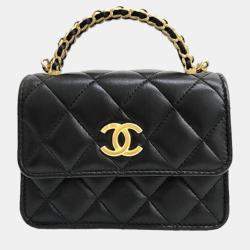 Pre Owned Chanel Black Lambskin Leather Mini Top Handle CC Chain Clutch Bag 