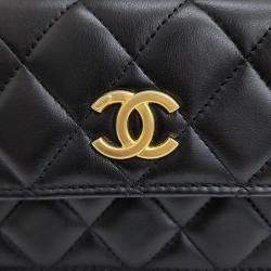 Pre Owned Chanel Black Lambskin Leather Mini Top Handle CC Chain Clutch Bag 