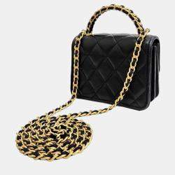 Pre Owned Chanel Black Lambskin Leather Mini Top Handle CC Chain Clutch Bag 
