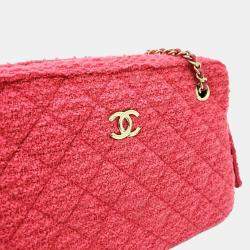 Chanel Pink Leather Tweed Camera Shoulder Bag 