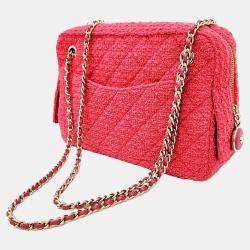 Chanel Pink Leather Tweed Camera Shoulder Bag 