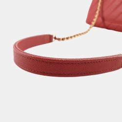 Pre Owned Chanel Red Caviar Leather Small Coco Handle Shoulder Bag 