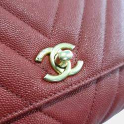 Pre Owned Chanel Red Caviar Leather Small Coco Handle Shoulder Bag 
