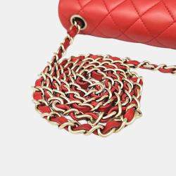Pre Owned Chanel Red Leather Classic Rectangular Mini Flap Bag