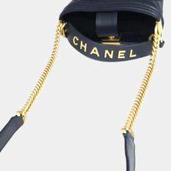 Chanel Navy Blue Leather Quilted Bucket Boy Shoulder Bag 