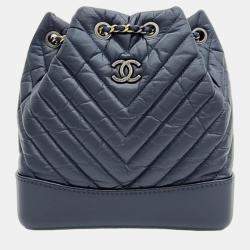Pre Owned Chanel Blue Leather Small Chevron Gabrielle Backpack