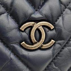 Pre Owned Chanel Blue Leather Small Chevron Gabrielle Backpack