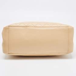 Pre Owned Chanel Beige Quilted Caviar Leather GST Shopper Tote