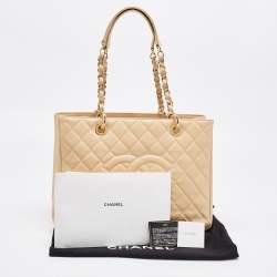 Pre Owned Chanel Beige Quilted Caviar Leather GST Shopper Tote