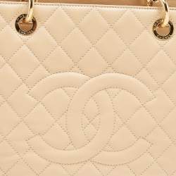 Pre Owned Chanel Beige Quilted Caviar Leather GST Shopper Tote