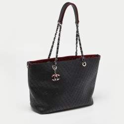 Pre Owned Chanel Black Perforated Caviar Leather Medium Shopper Tote