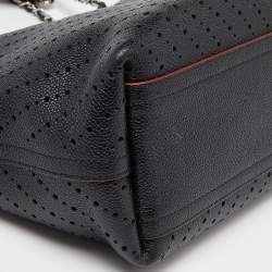 Pre Owned Chanel Black Perforated Caviar Leather Medium Shopper Tote