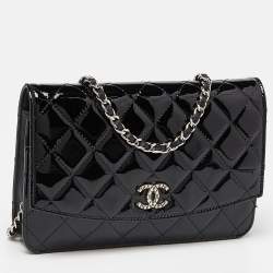 Chanel Black Quilted Patent Leather Brilliant Wallet On Chain