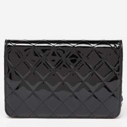 Chanel Black Quilted Patent Leather Brilliant Wallet On Chain