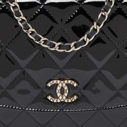 Chanel Black Quilted Patent Leather Brilliant Wallet On Chain