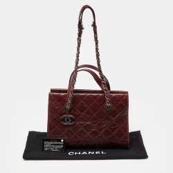 Pre Owned Chanel Burgundy Quilted Glazed Caviar Leather Crave Tote
