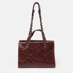 Pre Owned Chanel Burgundy Quilted Glazed Caviar Leather Crave Tote