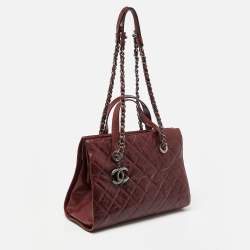 Pre Owned Chanel Burgundy Quilted Glazed Caviar Leather Crave Tote
