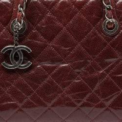 Pre Owned Chanel Burgundy Quilted Glazed Caviar Leather Crave Tote