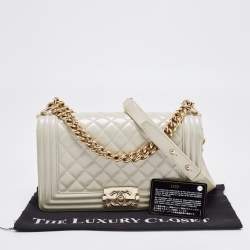 Chanel Pearl White Quilted Patent Leather Medium Boy Flap Bag