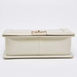 Chanel Pearl White Quilted Patent Leather Medium Boy Flap Bag