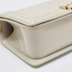 Chanel Pearl White Quilted Patent Leather Medium Boy Flap Bag