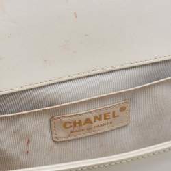 Chanel Pearl White Quilted Patent Leather Medium Boy Flap Bag