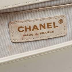 Chanel Pearl White Quilted Patent Leather Medium Boy Flap Bag