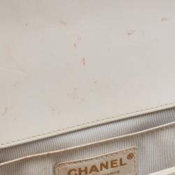 Chanel Pearl White Quilted Patent Leather Medium Boy Flap Bag