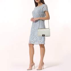 Pre Owned Chanel White Stitch Quilted Leather Medium Boy Flap Bag