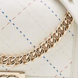 Pre Owned Chanel White Stitch Quilted Leather Medium Boy Flap Bag