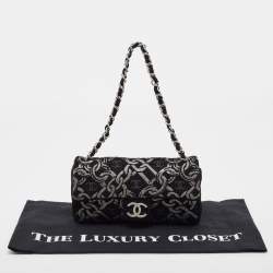 Pre Owned Chanel Black/Silver Printed Tweed CC Chainlink Flap Bag