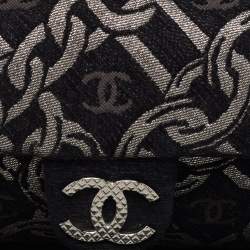 Pre Owned Chanel Black/Silver Printed Tweed CC Chainlink Flap Bag