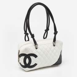 Pre Owned Chanel White/Black Quilted Leather Cambon Ligne Bowler Bag